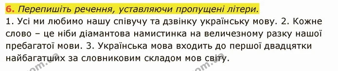 6. Перепишіть речення, уставляючи пропущені літери. — ГДЗ Українська мова 6 клас Глазова