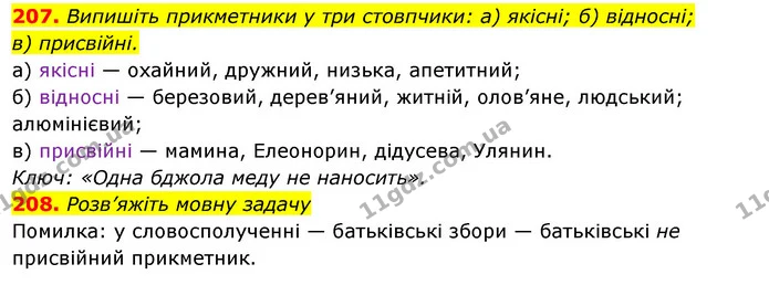 207. Випишіть прикметники у три стовпчики: а) якісні; б) відносні; — ГДЗ Українська мова 6 клас Ворон, Солопенко