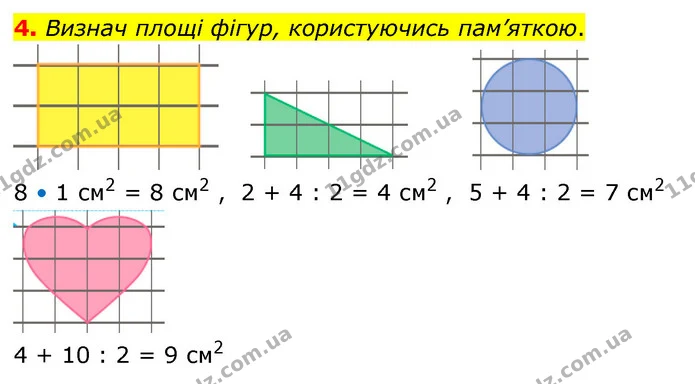 4. Визнач площі фігур, користуючись пам’яткою. — ГДЗ Математика 4 клас Скворцова