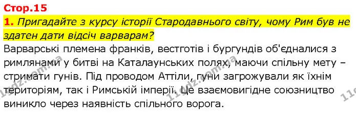 1. Пригадайте з курсу історії Стародавнього світу, чому Рим був не здатен дати відсіч варварам? — ГДЗ Всесвітня історія 7 клас Щупак
