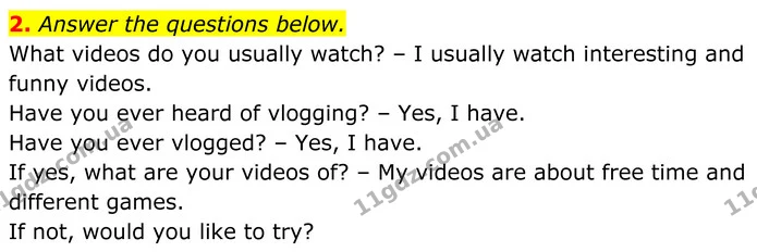 2. Answer the questions below. — ГДЗ Англійська мова 8 клас Карпюк 2025