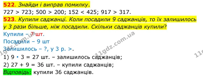 522. Знайди і виправ помилку. — ГДЗ Математика 3 клас Бевз 1 частина