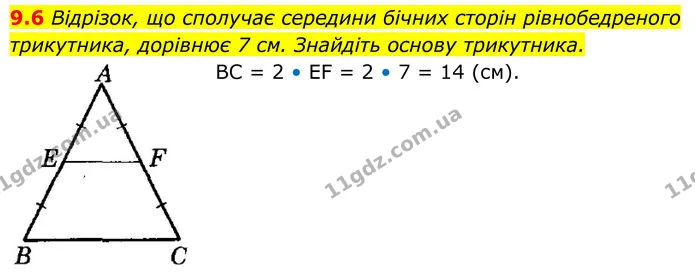 9.6 Відрізок, що сполучає середини бічних сторін рівнобедреного — ГДЗ Геометрія 8 клас Істер