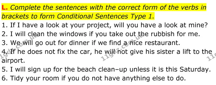 L. Complete the sentences with the correct form of the verbs in brackets to form Conditional Sentences Type 1. — ГДЗ граматика Англійська мова 7 клас Мітчелл
