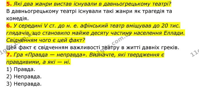 5. Які два жанри вистав існували в давньогрецькому театрі? — ГДЗ Історія України 6 клас Гісем