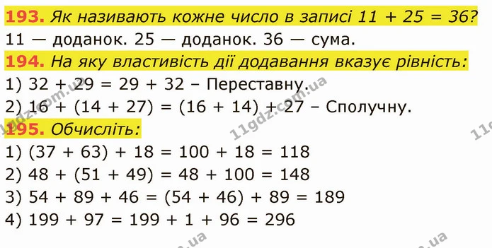 193. Як називають кожне число в записі 11 + 25 = 36? — ГДЗ Математика 5 клас Кравчук
