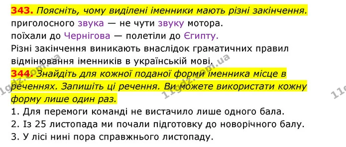 343. Поясніть, чому виділені іменники мають різні закінчення. — ГДЗ Українська мова 6 клас Заболотний 2023