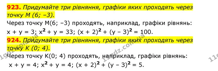 923. Придумайте три рівняння, графіки яких проходять через — ГДЗ Алгебра 7 клас Мерзляк, Полонський 2015