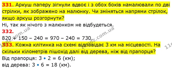 331. Аркуш паперу зігнули вдвоє і з обох боків намалювали по дві стрілки, як зображено на малюнку. Чи зміняться напрями стрілок, якщо — ГДЗ Математика 3 клас Будна 1-2 ч.