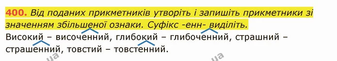 400. Від поданих прикметників утворіть і запишіть прикметники зі значенням збільшеної ознаки. Суфікс -енн- виділіть. — ГДЗ Українська мова 6 клас Глазова