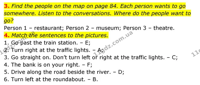 3. Find the people on the map on page 84. Each person wants to go somewhere. Listen to the conversations. Where do the people want to — ГДЗ Англійська мова 6 клас Коста (Prepare 6)