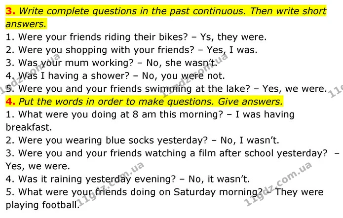 3. Write complete questions in the past continuous. Then write short answers. — ГДЗ Англійська мова 6 клас Коста (Prepare 6)