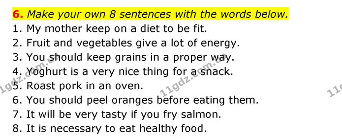 6. Make your own 8 sentences with the words below. — ГДЗ Англійська мова 6 клас Карпюк 2023