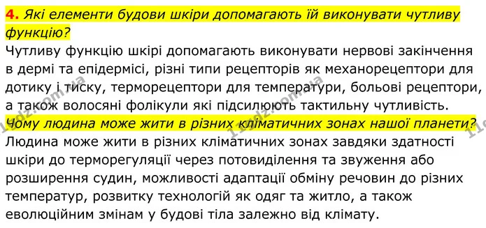 4. Які елементи будови шкіри допомагають їй виконувати чутливу функцію? — ГДЗ Біологія 8 клас Балан