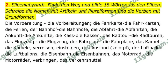 2. Silbenlabyrinth. Finde den Weg und bilde 18 Wörter aus den Silben. Schreibe die Nomen mit Artikeln und Pluralformen und die Verben — ГДЗ Зошит Німецька мова 9 клас Сотникова