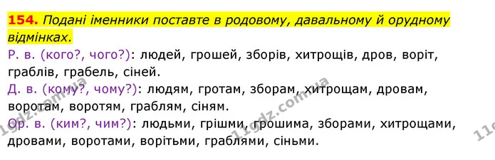 154. Подані іменники поставте в родовому, давальному й орудному — ГДЗ Українська мова 6 клас Ворон, Солопенко