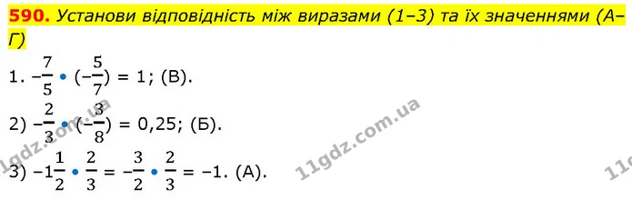 590. Установи відповідність між виразами (1–3) та їх значеннями (А–Г) — ГДЗ Математика 6 клас Бевз 1-2 ч.