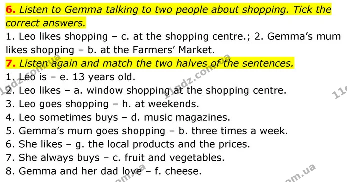 6. Listen to Gemma talking to two people about shopping. Tick the correct answers. — ГДЗ Англійська мова 6 клас Коста (Prepare 6)
