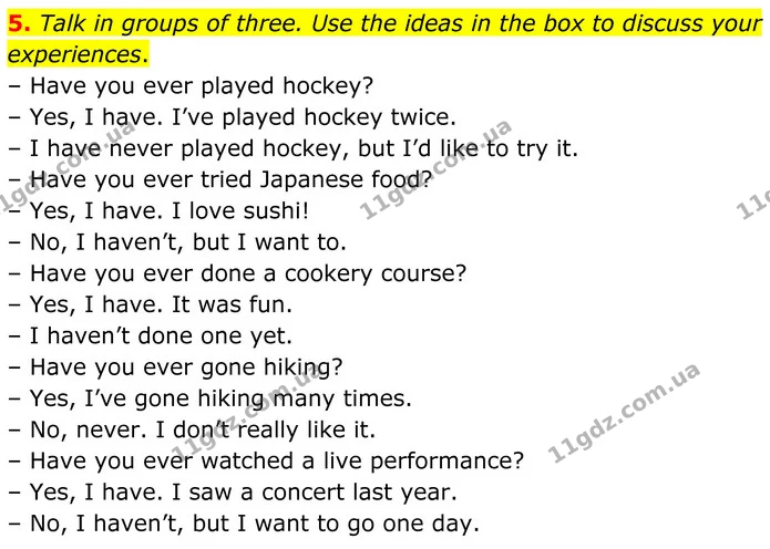 5. Talk in groups of three. Use the ideas in the box to discuss your experiences. — ГДЗ Англійська мова 8 клас Мітчелл