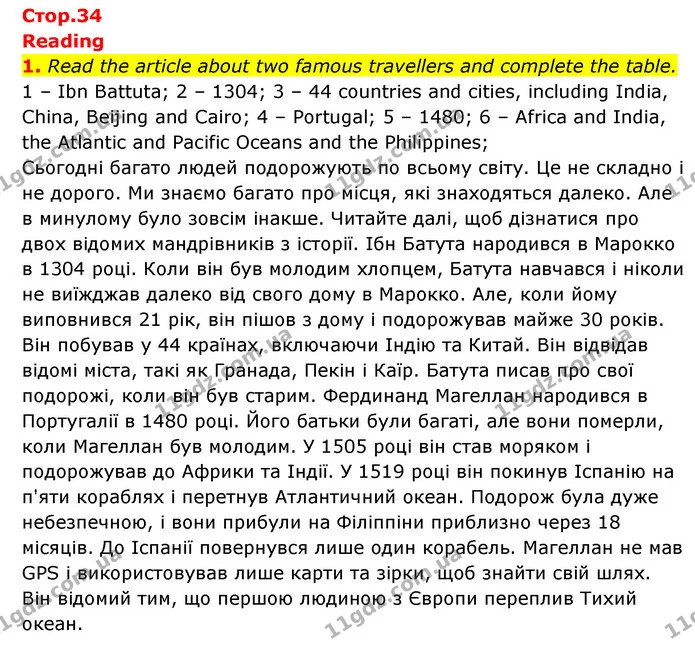 1. Read the article about two famous travellers and complete the table. — ГДЗ робочий зошит Англійська мова 6 клас Prepare