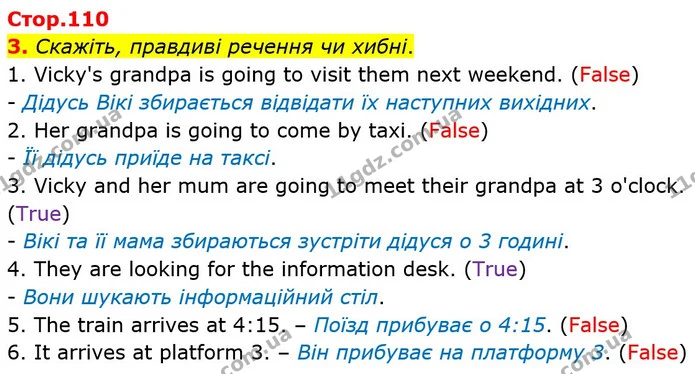 3. Скажіть, правдиві речення чи хибні. — ГДЗ Англійська мова 4 клас Карпюк НУШ