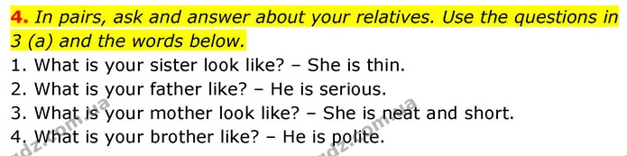 4. In pairs, ask and answer about your relatives. Use the questions in 3 (a) and the words below. — ГДЗ Англійська мова 6 клас Карпюк 2023