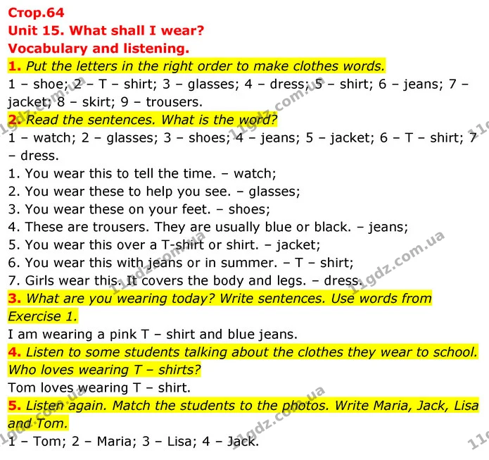 1. Put the letters in the right order to make clothes words. — ГДЗ Робочий зошит Англійська мова 5 клас Коста (prepare 5)