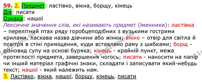 59. 2. Предмет: ластівко, вікна, борщу, кінець — ГДЗ Українська мова 5 клас Єрмоленко 2018
