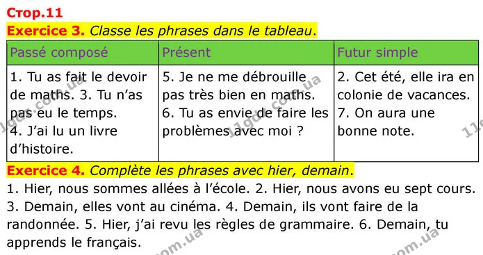 Exercice 3. Classe les phrases dans le tableau. — ГДЗ Французька мова 7 клас Чумак