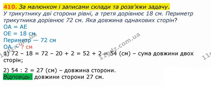 410. За малюнком і записами склади та розв’яжи задачу. — ГДЗ Математика 4 клас Лишенко 1-2 ч.