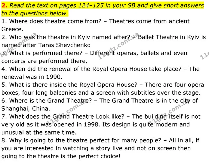 2. Read the text on pages 124–125 in your SB and give short answers to the questions below. — ГДЗ Робочий зошит Англійська мова 7 клас Карпюк
