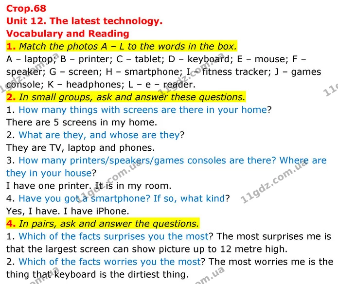1. Match the photos A – L to the words in the box. — ГДЗ Англійська мова 6 клас Коста (Prepare 6)