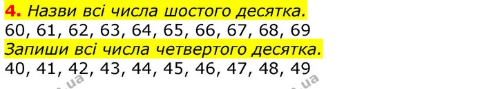 4. Назви всі числа шостого десятка. — ГДЗ Математика 3 клас Листопад 1-2 ч.