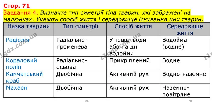 Стор. 71 — 4 — ГДЗ Робочий зошит з Біології 7 клас Яременко — ГДЗ Робочий зошит з Біології 7 клас Яременко