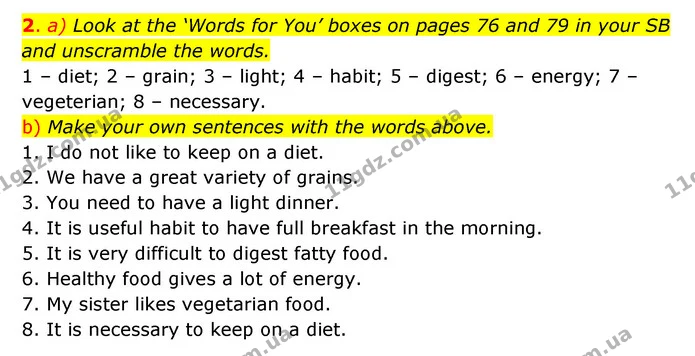 2. a) Look at the ‘Words for You’ boxes on pages 76 and 79 in your SB and unscramble the words. — ГДЗ Робочий зошит Англійська мова 6 клас Карпюк