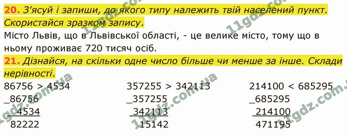 20. З'ясуй і запиши, до якого типу належить твій населений пункт. Скористайся зразком запису. — ГДЗ Математика 4 клас Логачевська 1-2 ч. 2021