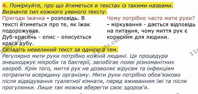 4. Поміркуйте, про що йтиметься в текстах із такими назвами. Визначте тип кожного уявного тексту. — ГДЗ Українська мова 4 клас Вашуленко 2021 (1 частина)