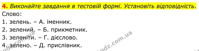 4. Виконайте завдання в тестовій формі. Установіть відповідність. — ГДЗ Українська мова 8 клас Авраменко