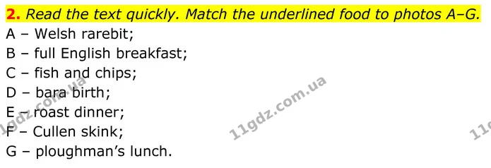 2. Read the text quickly. Match the underlined food to photos A–G. — ГДЗ Англійська мова 8 клас Стайрінг (Prepare)