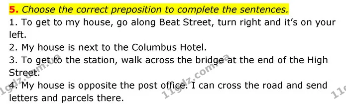 5. Choose the correct preposition to complete the sentences. — ГДЗ Англійська мова 6 клас Коста (Prepare 6)