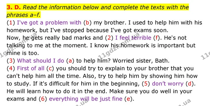 3. D. Read the information below and complete the texts with the phrases a–f. — ГДЗ Англійська мова 6 клас Мітчелл