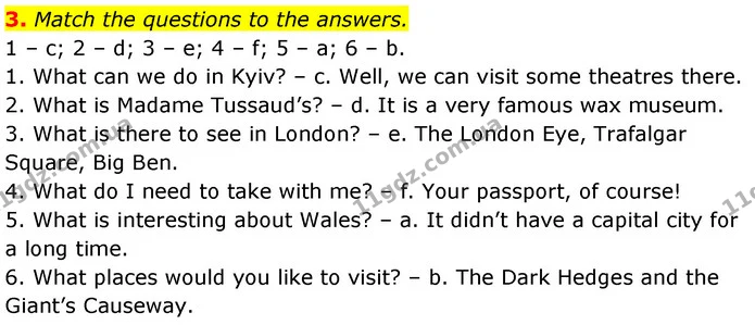 3. Match the questions to the answers. — ГДЗ Англійська мова 7 клас Карпюк