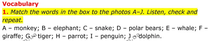 1. Match the words in the box to the photos A–J. Listen, check and repeat. — ГДЗ Англійська мова 7 клас Коста