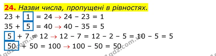24. Назви числа, пропущені в рівностях. — ГДЗ Математика 3 клас Листопад 1-2 ч.