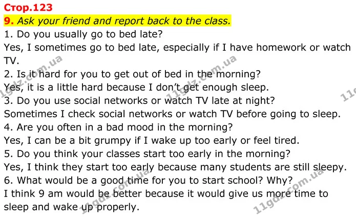 9. Ask your friend and report back to the class. — ГДЗ Англійська мова 8 клас Карпюк 2025
