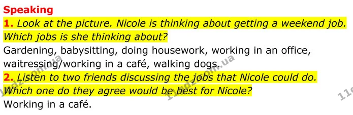 1. Look at the picture. Nicole is thinking about getting a weekend job. Which jobs is she thinking about? — ГДЗ Англійська мова 8 клас Стайрінг (Prepare)