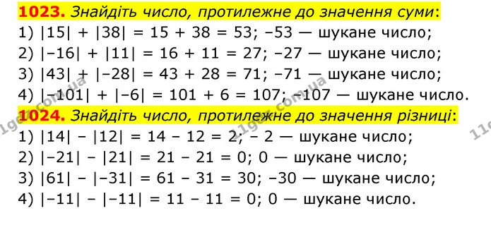 1023. Знайдіть число, протилежне до значення суми: — ГДЗ Математика 6 клас Тарасенкова 2023 1-2 ч.