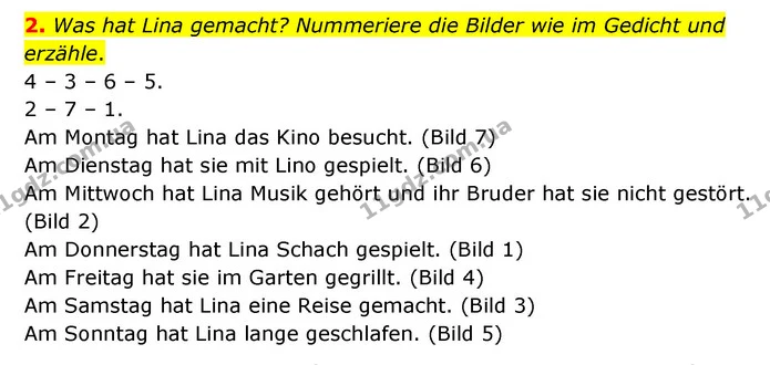 2. Was hat Lina gemacht? Nummeriere die Bilder wie im Gedicht und erzähle. — ГДЗ Німецька мова 6 клас Сотникова 2 рік (2023)