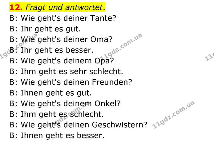 12. Fragt und antwortet. — ГДЗ Німецька мова 6 клас Басай (2023)