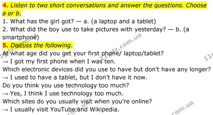 4. Listen to two short conversations and answer the questions. Choose a or b. — ГДЗ Англійська мова 8 клас Мітчелл
